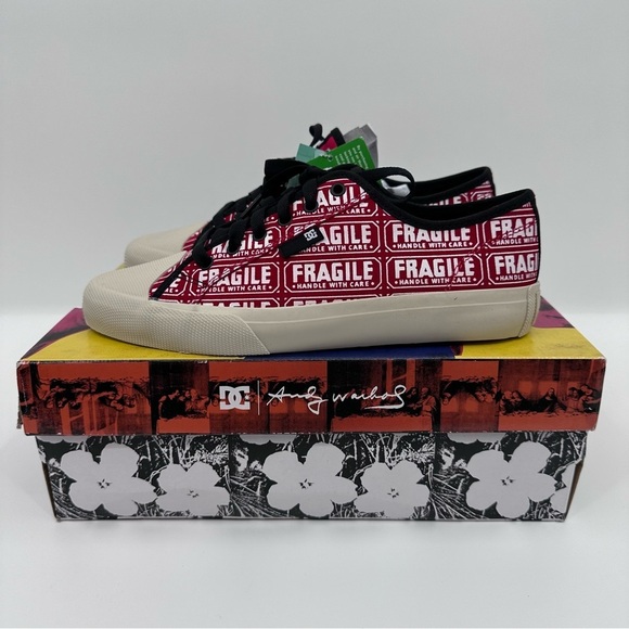 DC Shoes Men 9 NEW Andy Warhol AW Manual RT S Red Fragile Skate Low Top Lace Up - Picture 1 of 12